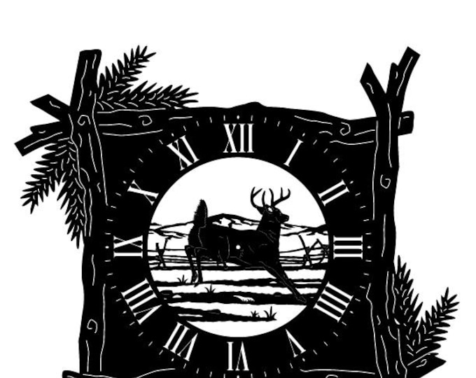 Branch frame clock with buck deer cad cut file