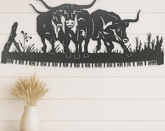 Rustic Steel Longhorn Cattle Saw Blade Wall Art