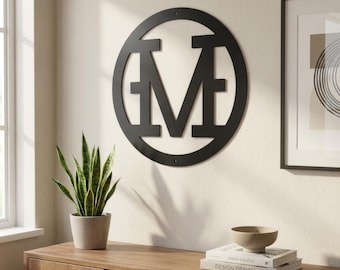 Metal letter M, cattle brand font with circle