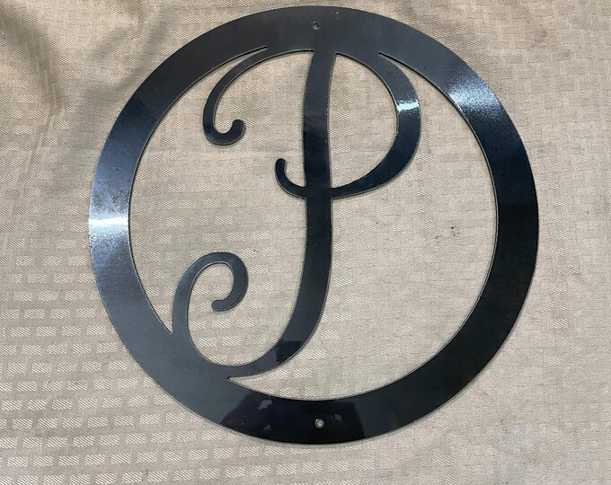 Metal letter P in circle
