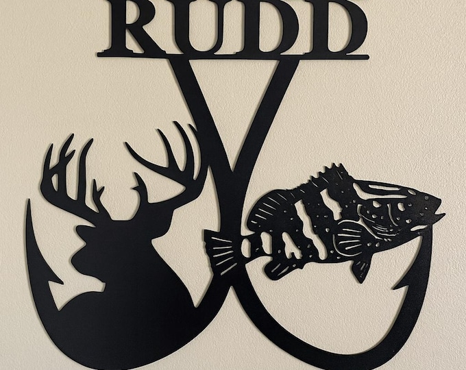 Double fishing hook deer grouper with custom name cut form 14 gauge steel