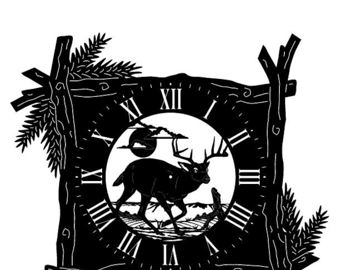 Branch frame clock with buck deer cad cut file