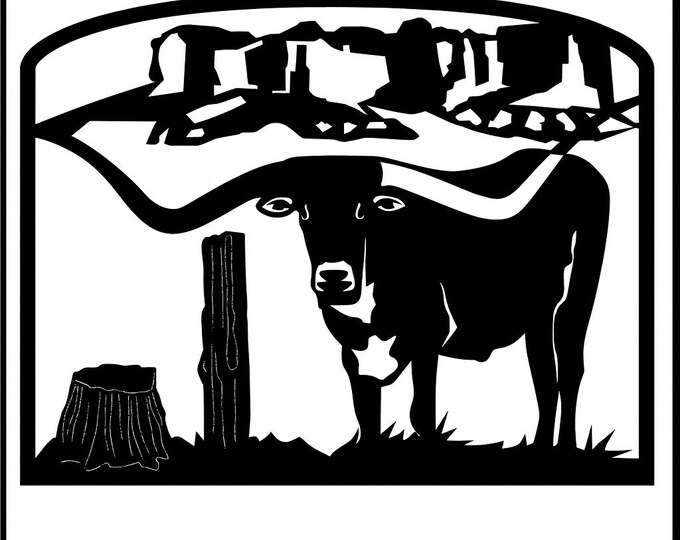 Longhorn steer outdoor scene cad cut files