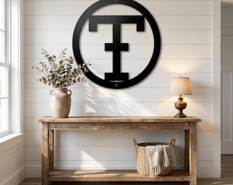 Metal letter T, cattle brand font with circle