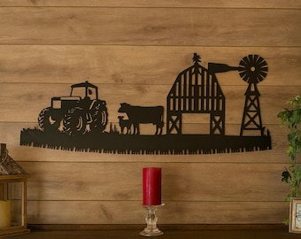 Rustic Metal Saw Blade Wall Art: Cows, Barn, Windmill - 14 Gauge Steel