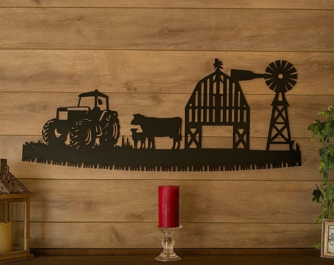 Rustic Metal Saw Blade Wall Art: Cows, Barn, Windmill - 14 Gauge Steel