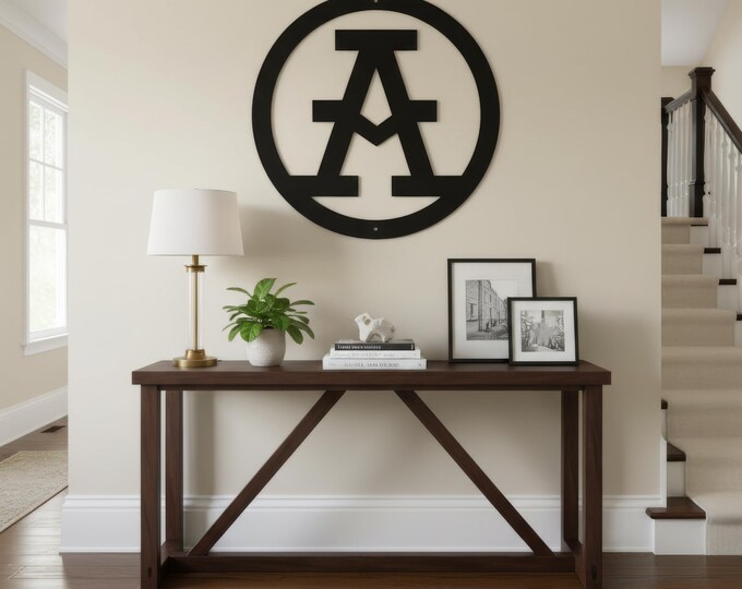 Metal letter A, cattle brand font with circle, 14 gauge steel, wall art