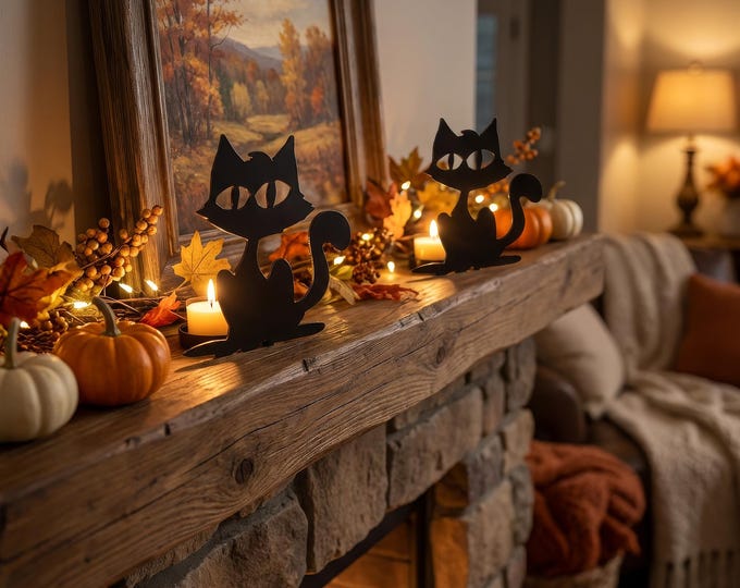 Black Cat Candle Holders - Set of 2