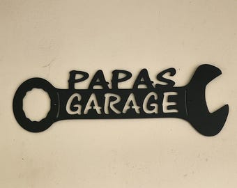 Industrial Rustic Metal papas garage wrench sign.