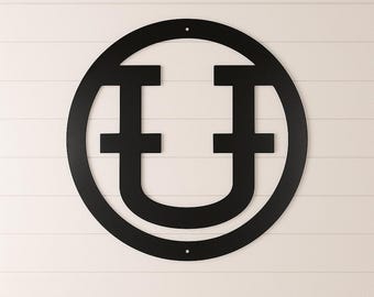 Metal letter U, cattle brand font with circle