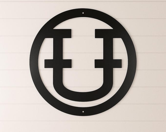 Metal letter U, cattle brand font with circle