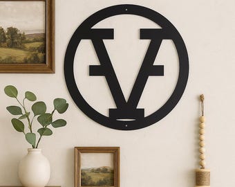Metal letter V, cattle brand font with circle