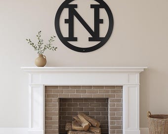 Metal letter N, cattle brand font with circle