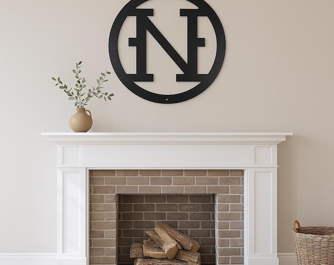 Metal letter N, cattle brand font with circle