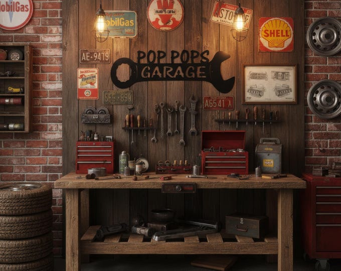 Pop Pops Garage Wrench Sign, 14 Gauge Steel Wall Art in Black