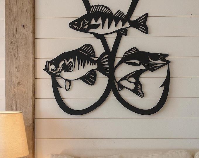 Double fishing hook with perch walleye and crappie. Cut from 14 gauge steel