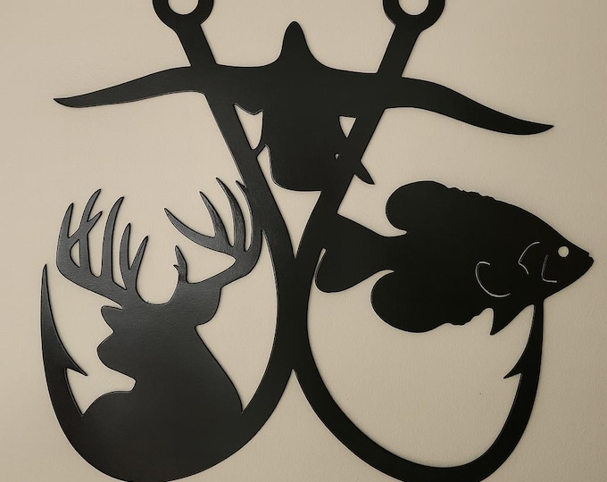 Double Fishing Hook with Deer Duck and Crappie, coated for indoor or outdoor use.