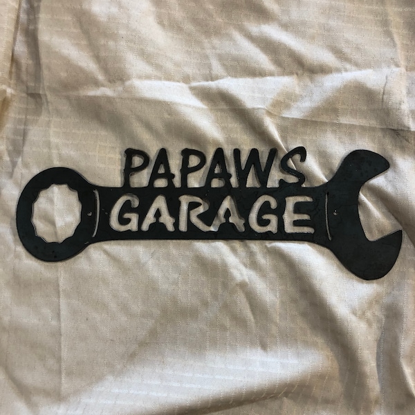 Industrial Rustic Metal papaws garage wrench sign.