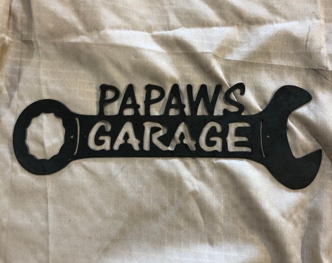 Industrial Rustic Metal papaws garage wrench sign.