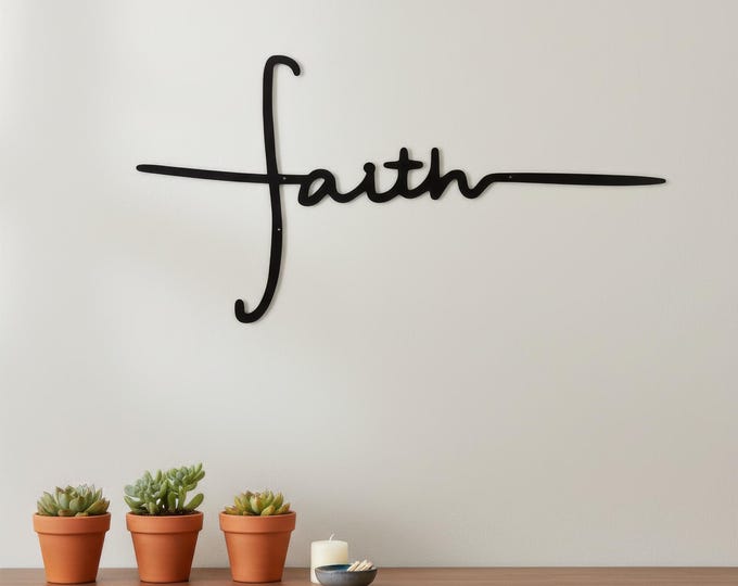 Faith Cross Metal Sign Coated for Indoor or Outdoor Use | Rustic Steel Wall Art,
