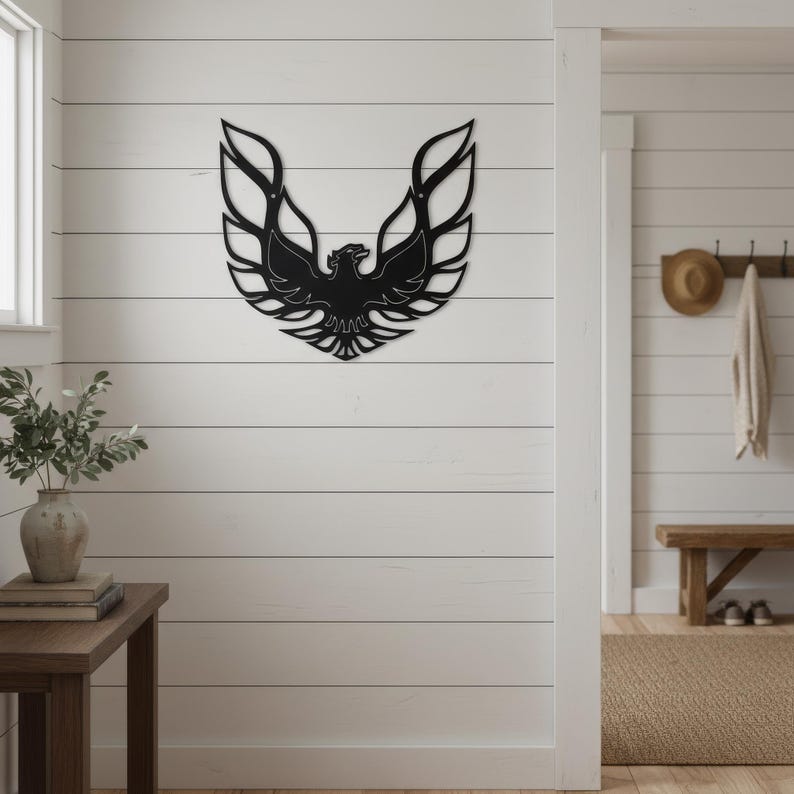 Metal firebird sign, large steel wall art, phoenix silhouette afbeelding 3