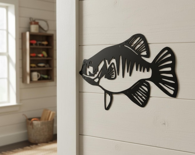 Metal crappie sign, rustic outdoor fish decor, cut from 14 gauge steel