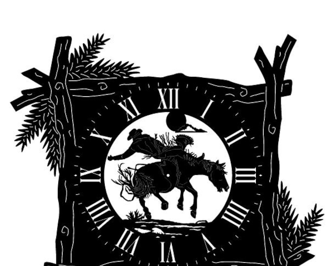 Branch frame clock with rodeo cowboy cad cut file