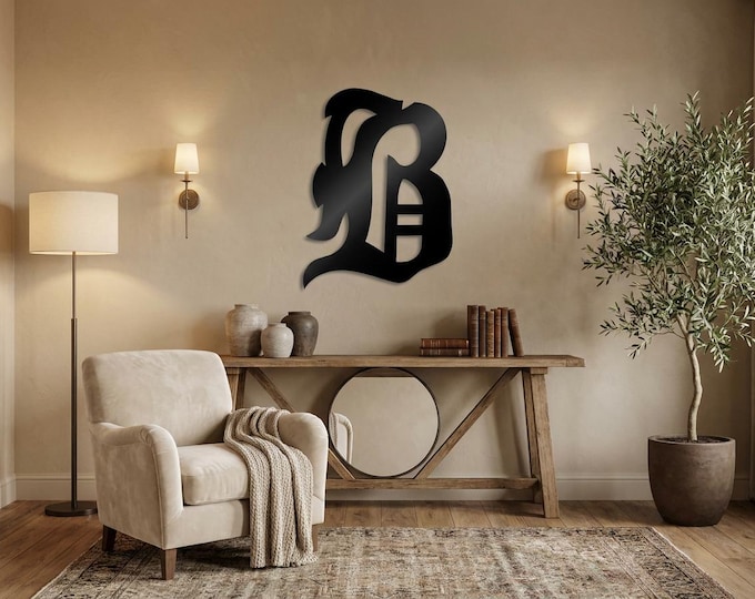 Metal letter B in old English style, cut from 14 gauge steel