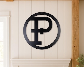 Metal letter P, cattle brand font with circle