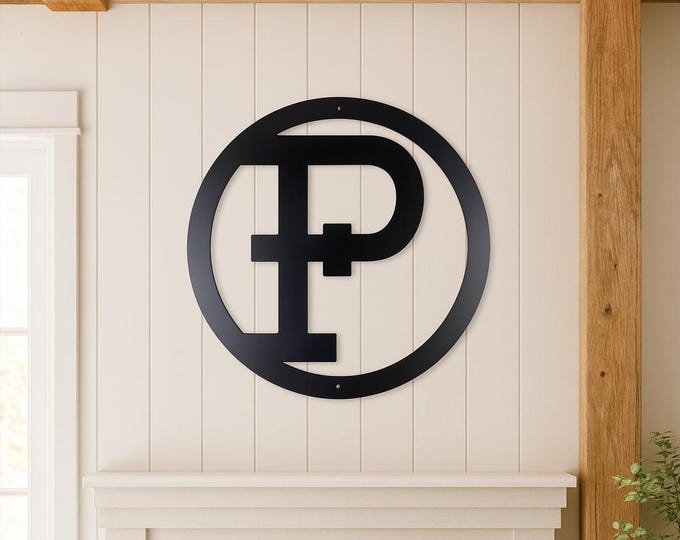 Metal letter P, cattle brand font with circle