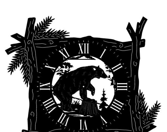 Branch frame clock with bear cad cut file