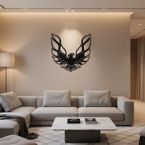 Metal firebird sign, large steel wall art, phoenix silhouette afbeelding 1