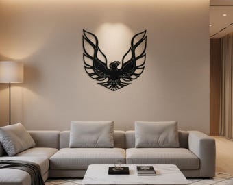 Metal firebird sign, large steel wall art, phoenix silhouette