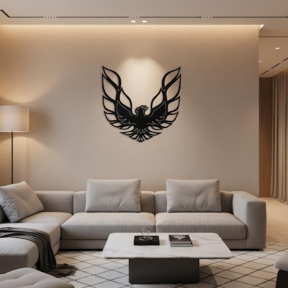 Metal firebird sign, large steel wall art, phoenix silhouette