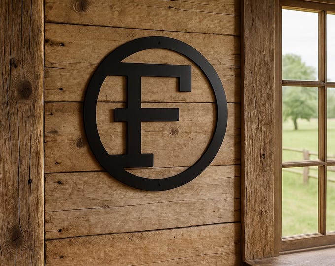 Metal letter F, cattle brand font with circle