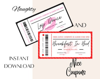 Love Coupons: Naught or Nice  16 Playful Coupons, Instant Fun, Naughty and Nice Collection, Instant Download PDF