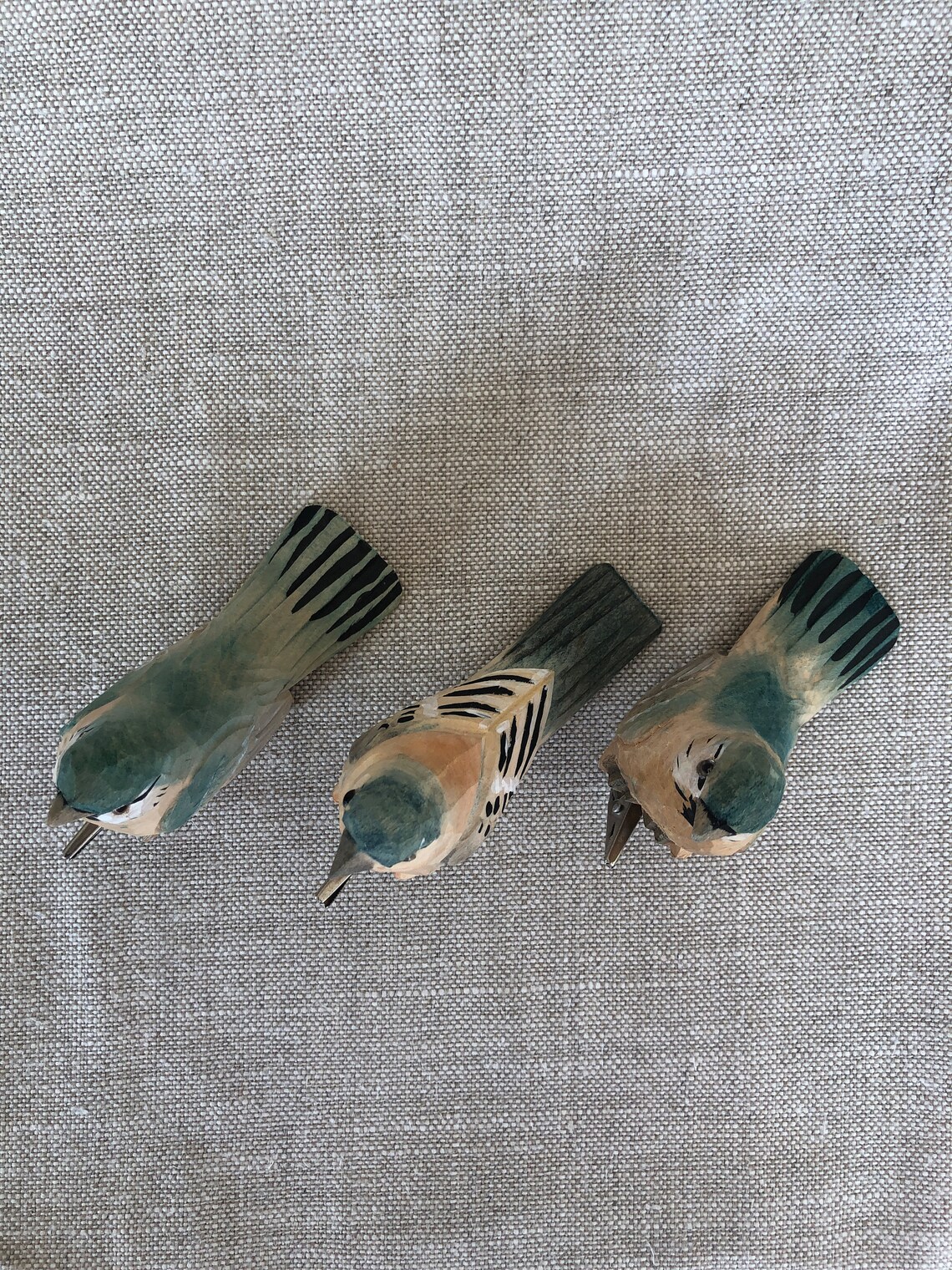 Three Little Birds Carved Clips Etsy