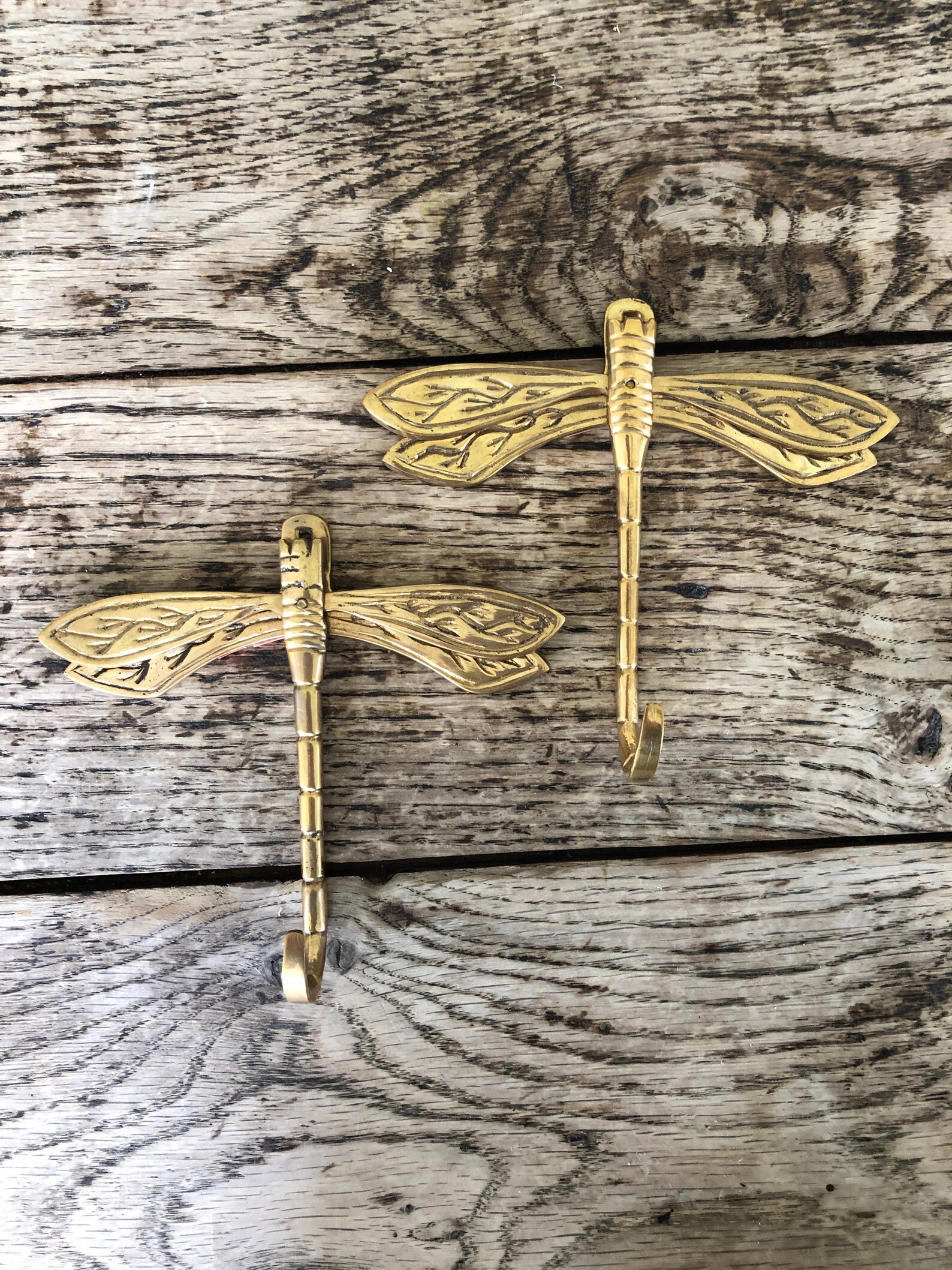 Pair of Brass Dragonfly Wall Hooks Etsy