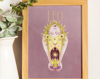 Leo Sternzeichen Löwe Kunstdruck: Astrologie Wand Dekoration (Instant Download