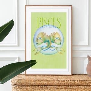 Pisces Zodiac Art Print | Fish Water Sign Art | February March Birthday Gift | Astrology Wall Decor - INSTANT DOWNLOAD