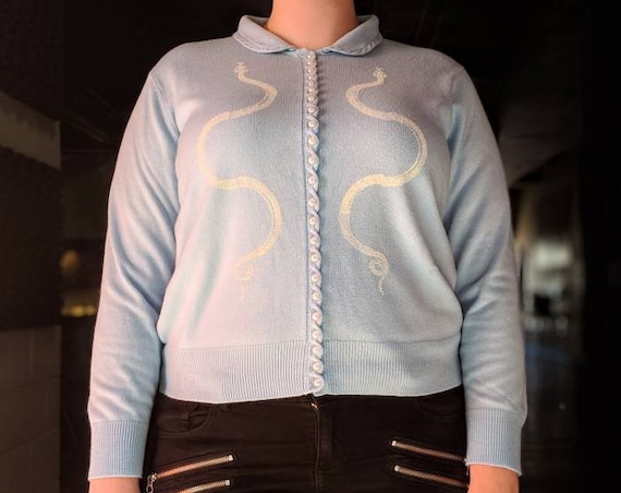 Upcycled Vintage Granny Sweater with Snake Print