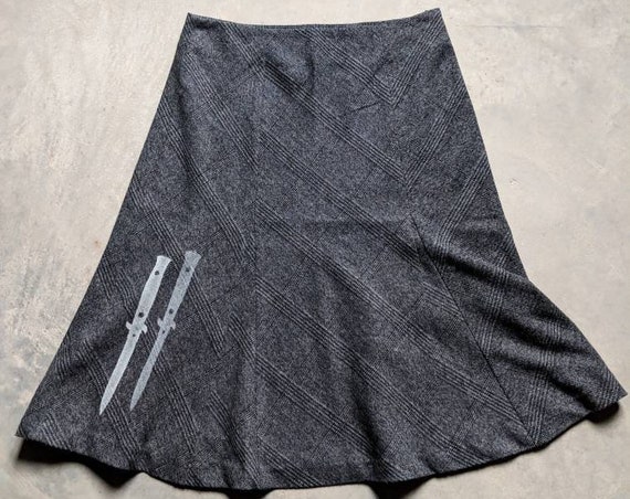 Upcycled Vintage A-Line Skirt with Switch Blade Print