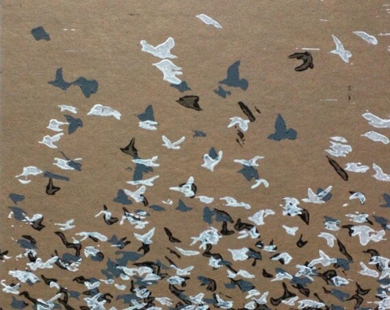 Starlings Linocut
