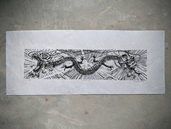 Dragons, Creation Myth Linocut