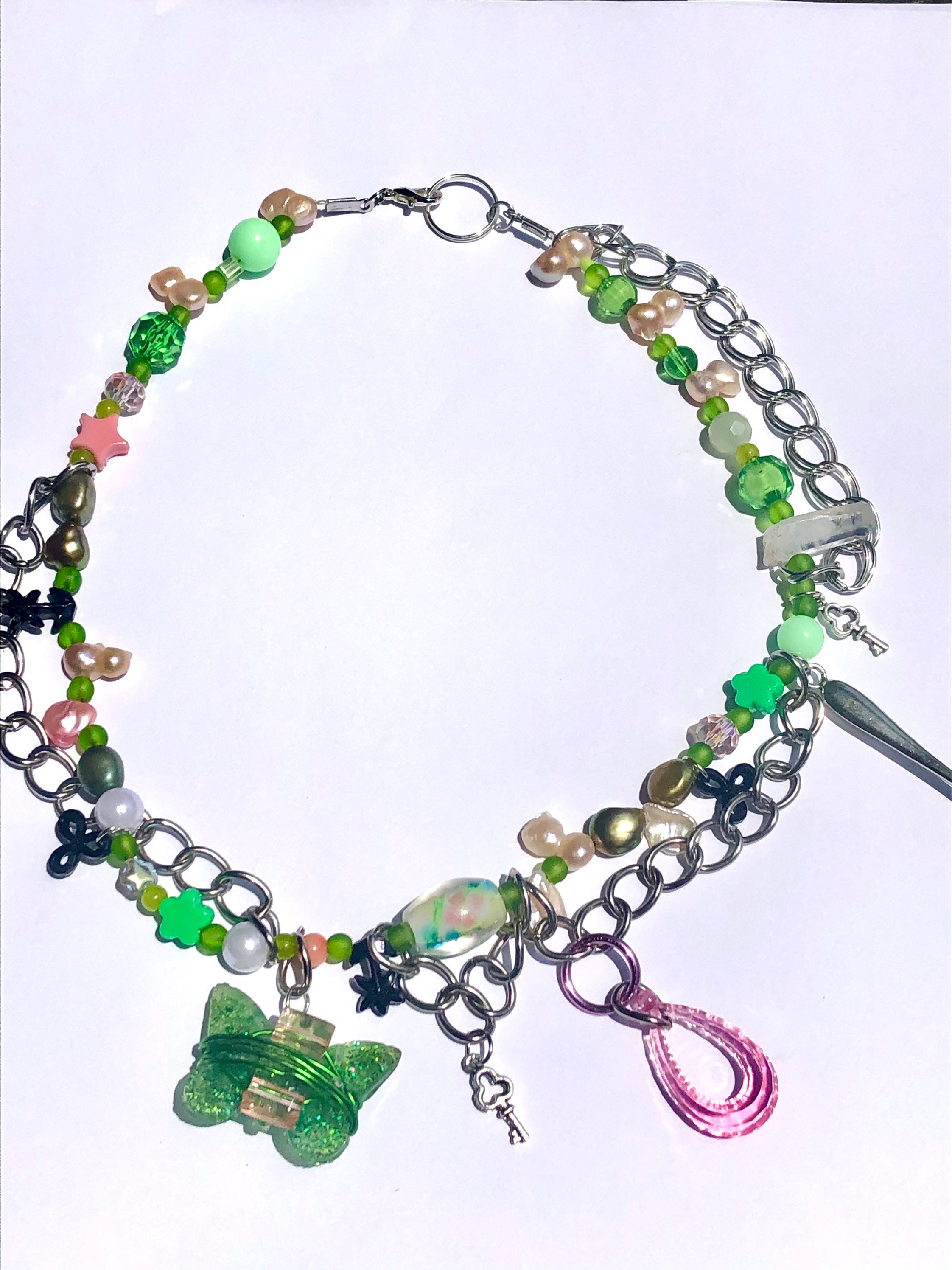 Fairy TeaParty Necklace / Fairycore Beaded Necklace / Pink & Etsy