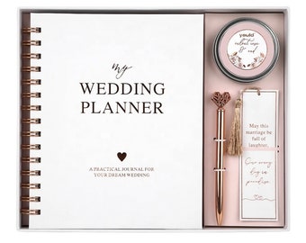 My Wedding Planner Gift Set - A Practical Journal for Planning Your Dream Wedding; Journal, Scented Candle, Pen, Bookmark; Bride To Be Gift