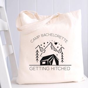 Camp Bachelorette Getting Hitched Getting Lit Tote Bag Bachelorette Party Favors Bachelorette Party Glamping Bachelorette Kit Camp Mountains