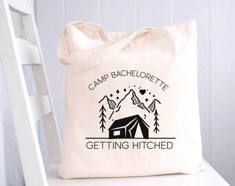 Camp Bachelorette Getting Hitched Getting Lit Tote Bag Bachelorette Party Favors Bachelorette Party Glamping Bachelorette Kit Camp Mountains