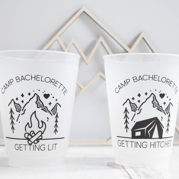 Camp Bachelorette Party Cups / Camp Bachelorette / Bachelorette Party Cups / Bridal Party / 16oz Frosted Cup / Getting Hitched / Getting Lit