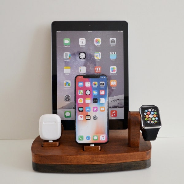 Multi Device Ladestation und Organizer, Docking Station and charging station organizer für iPhone Apple Watch Airpods und iPad